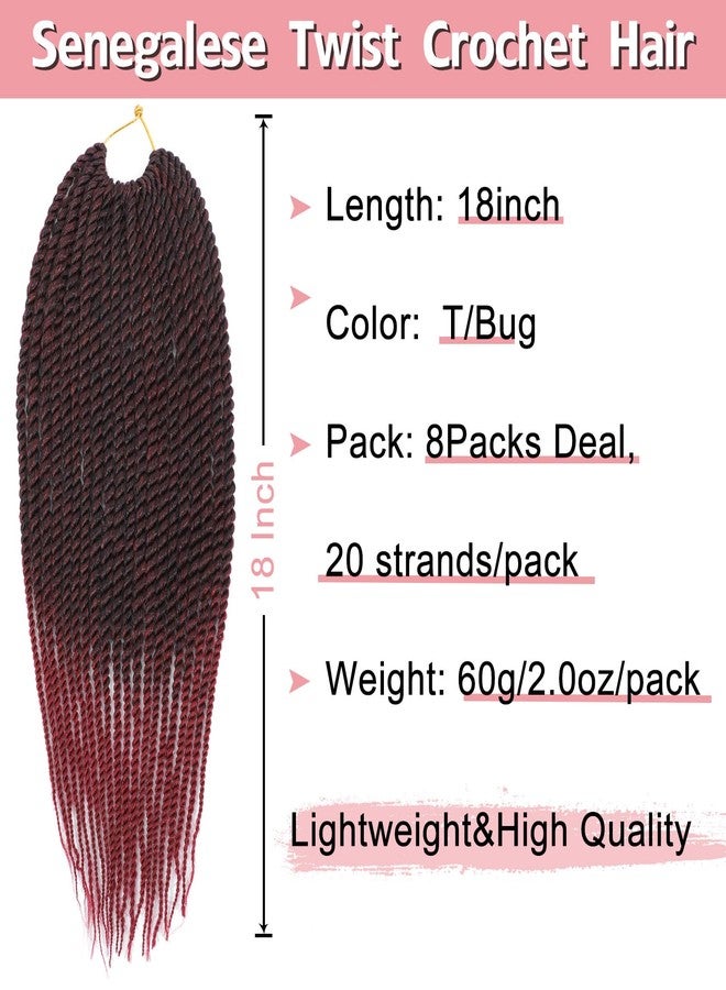 Befunny Senegalese Twist Crochet Hair-8 Packs 18 Inch Two Tone Senegalese Twist Crochet Braids For Women Human Hair,Black/Burgundy Pre Looped Crochet Braids, Synthetic Twist Crochet Hair (18in,TBug#) - Image 2
